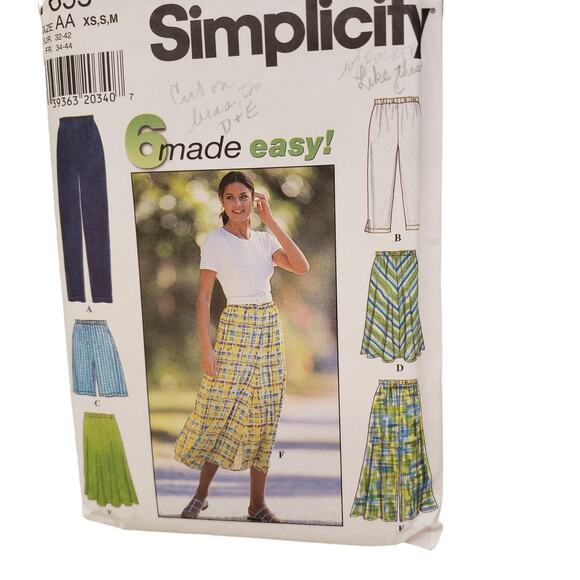 Simplicity 6 Made Easy Skirts Pants Shorts 7655 AA XS S M CUT - Picture 3 of 7